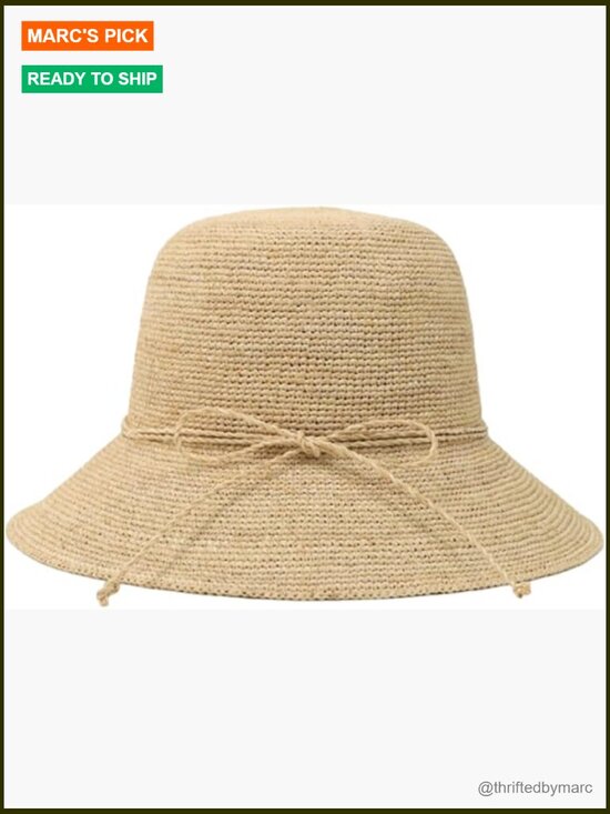 Natural Raffia Straw Bucket Hat Handmade Woven Sun Hat Foldable Floppy main image 6